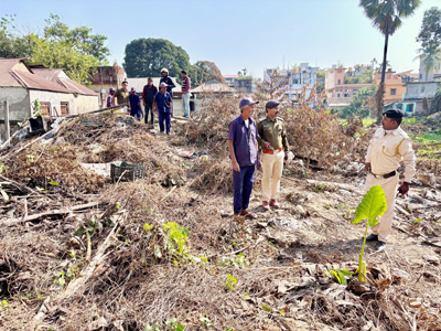 Agartala Municipal Corporation (AMC) conducts an anti-encroachment drive near Prabhu Bari area of the city on December 19.